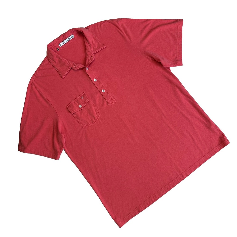 Criquet Polo Shirt Pima Cotton Pocket Embroidered Men XL Red Salmon Preppy Golf